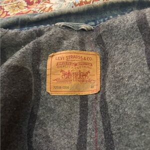 Levi's Men's Gray Wool Peacoat with Subtle Black and Red Stripes